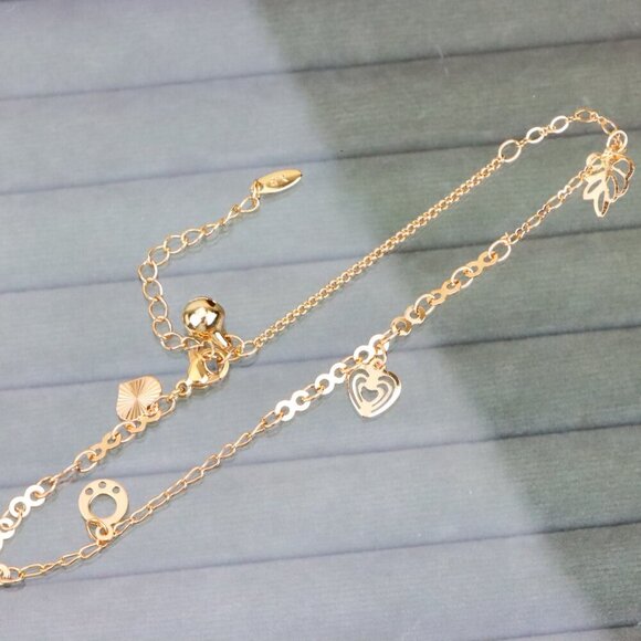 "Rose Gold Anklet with Heart & Leaf Charms, Elegant Minimal Design, XPAL1187 - Picture 10 of 12